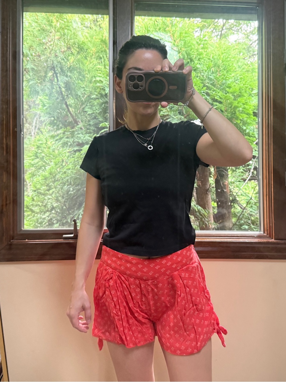 Free People Coral Printed Tie-Accent Women's Shorts - Picture 2 of 4